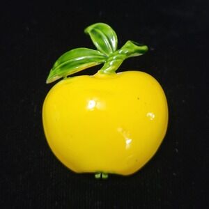 Vintage ORIGINAL BY ROBERT Unsigned Enamel Yellow Apple Brooch Teacher School